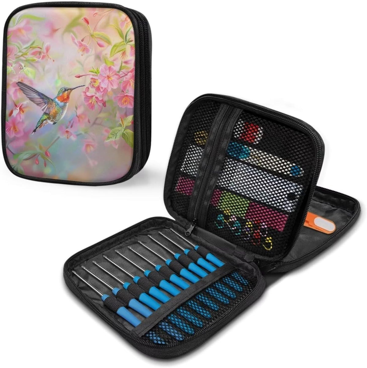 Hummingbird Crochet Hook Case Portable Knitting Needle Case with Web