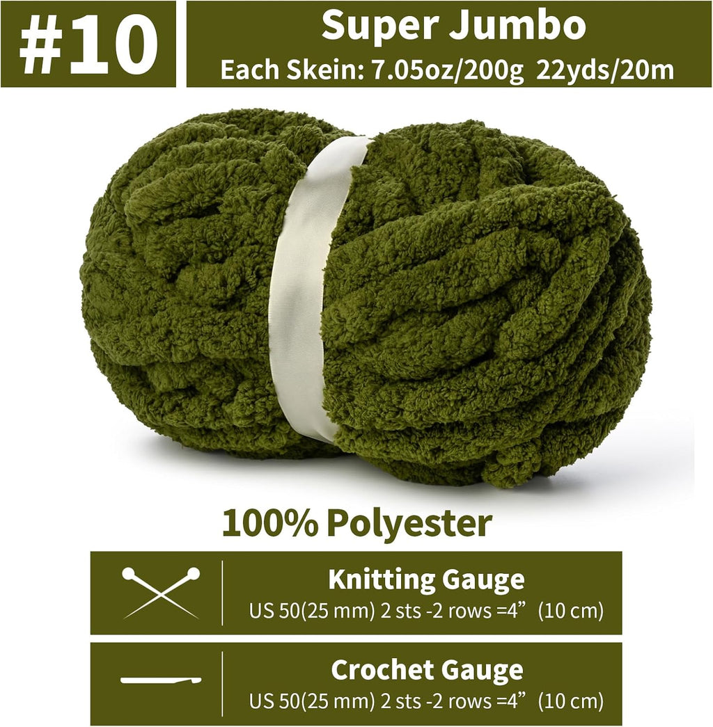 Chunky Jumbo Chenille Yarn #10 Olive Green 10 Pack