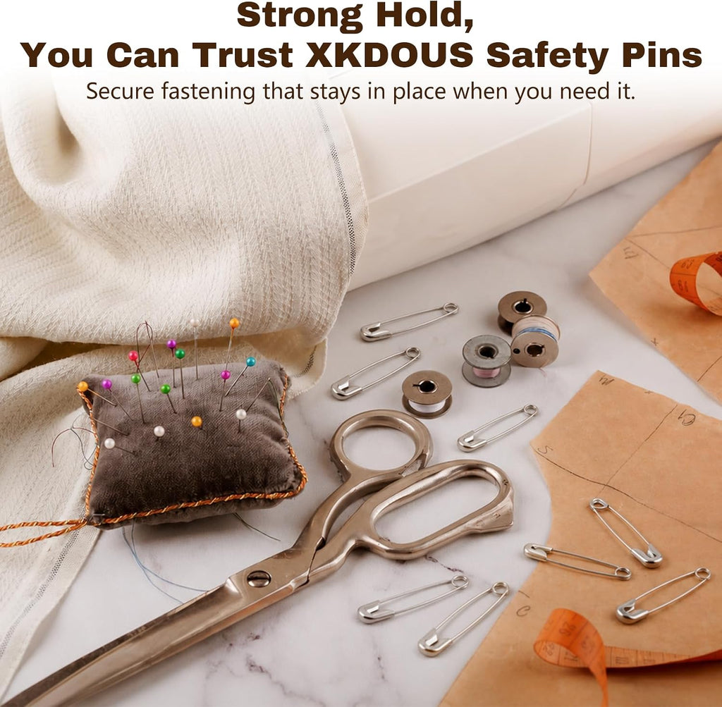 XKDOUS 380 Pack Safety Pins Assorted Sizes, Heavy Duty Pins for