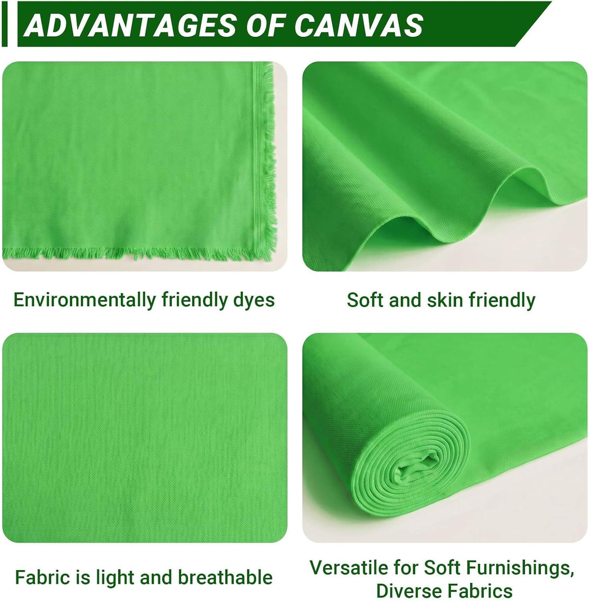 Green Poly Cotton Canvas Fabric, 1 Yard, 59 Inch Wide