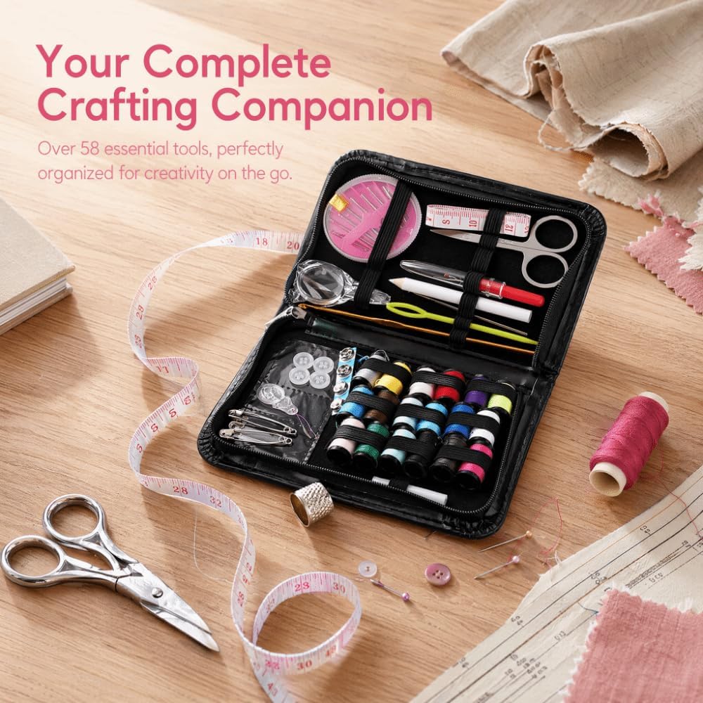 Anu Limen 58 Pcs Basic Sewing Kit, Portable Needle and Thread Set with