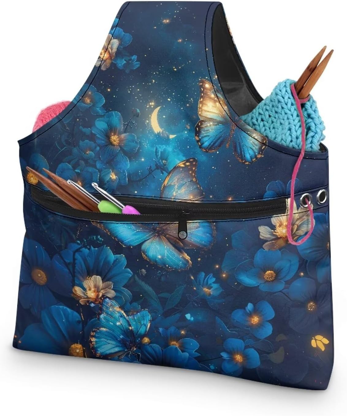Snilety Blue Butterfly Embroidery Project Carrying Bag Portable