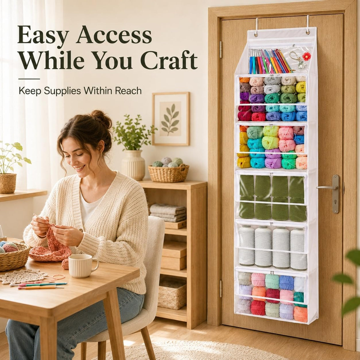Ideal Swan Yarn Storage Organizer, 6-Zipper Over Door Crochet