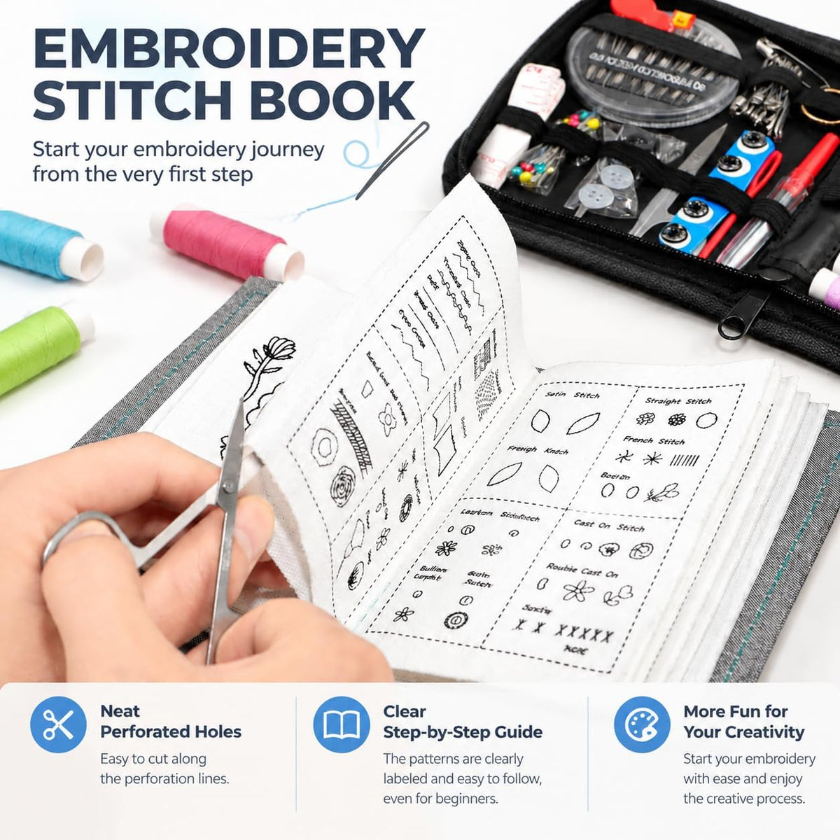 Embroidery Stitch Book Kit for Adults & DIY Craft Enthusiasts