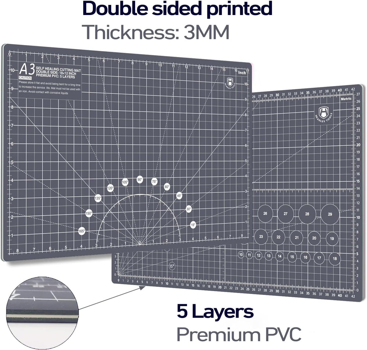 Headley Tools 18"x12" Thickened Self Healing Cutting Mat, A3 Rotary