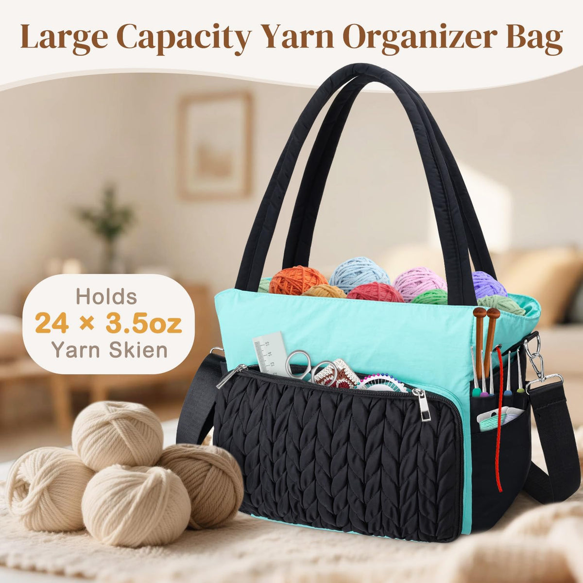 DALINDA Yarn Storage Bag Organizer,Crochet Bag - Portable Yarn Bag &