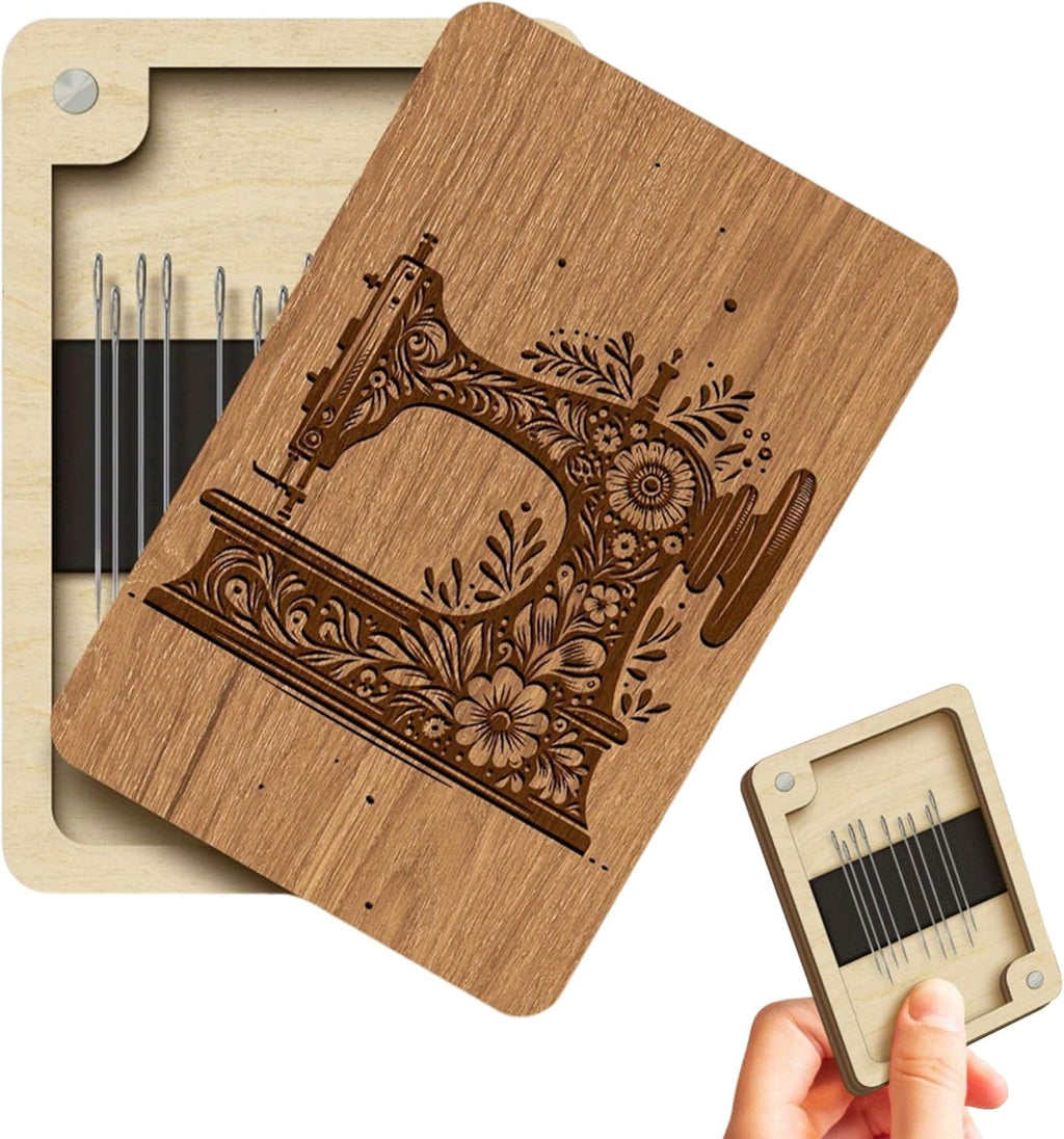 Wooden Needle Case with Built in Magnet and Lid for Sewing