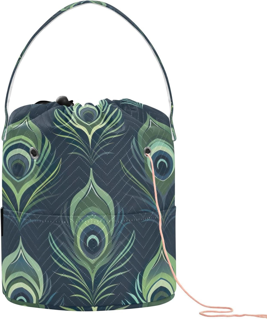 YETTASBIN Peacock Feather Yarn Storage Bag, Large Crochet Knitting Bag