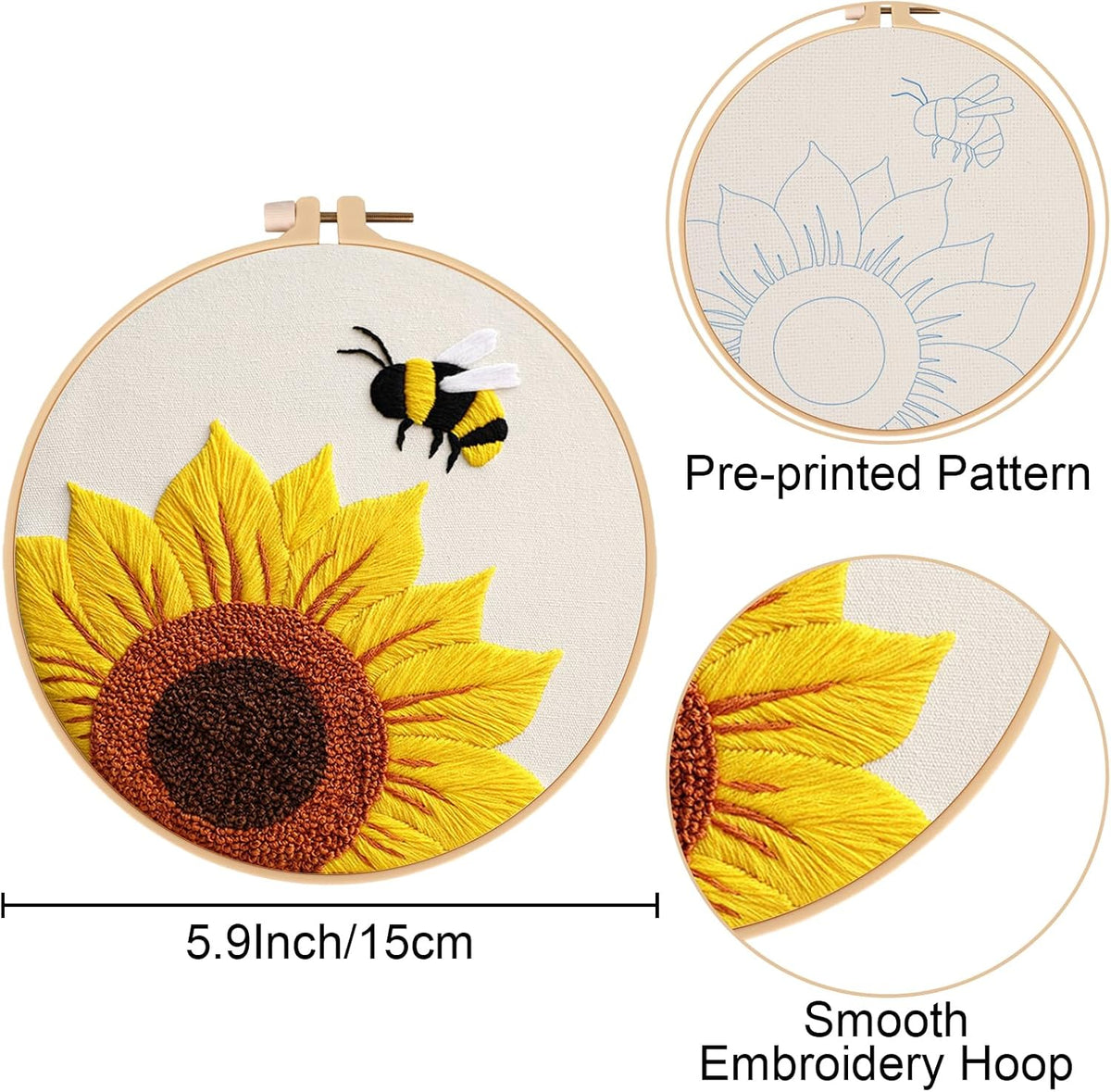 Nuberlic 3 Pack Embroidery Kit for Beginners with Sunflower Pattern
