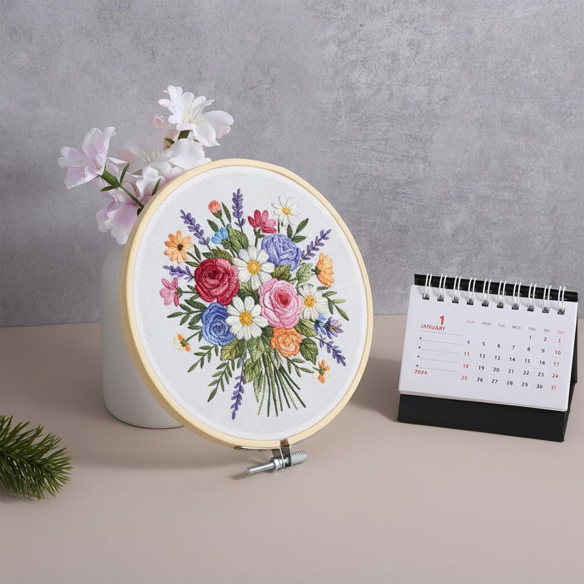 2 Pcs Wooden Embroidery Hoop, 6 Inch 8 inch Bamboo Embroidery Hoops