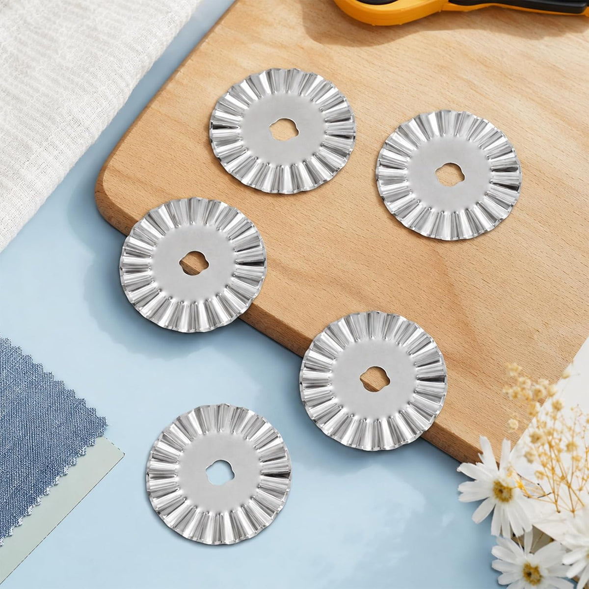 XIHIRCD 5pcs Rotary Cutter Blades, Wave Rotary Cutter for Fabric