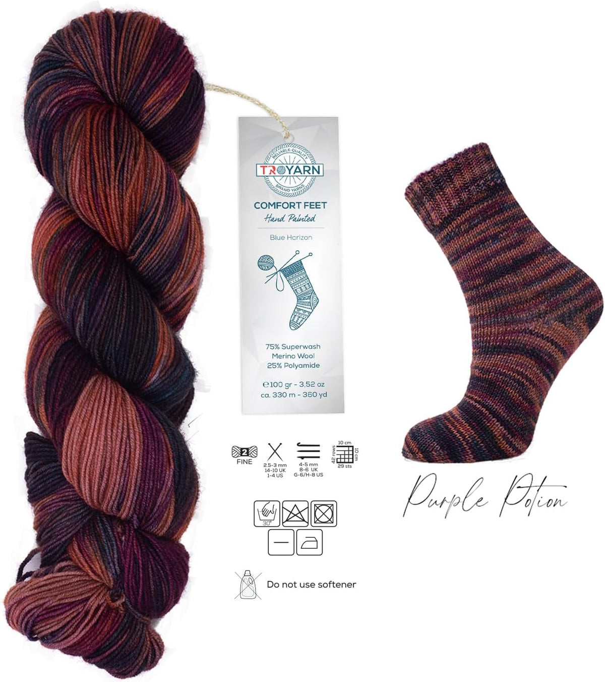 Troyarn Comfort Feet (1- Skein Pack) Hand Painted Yarn 75% Superwash