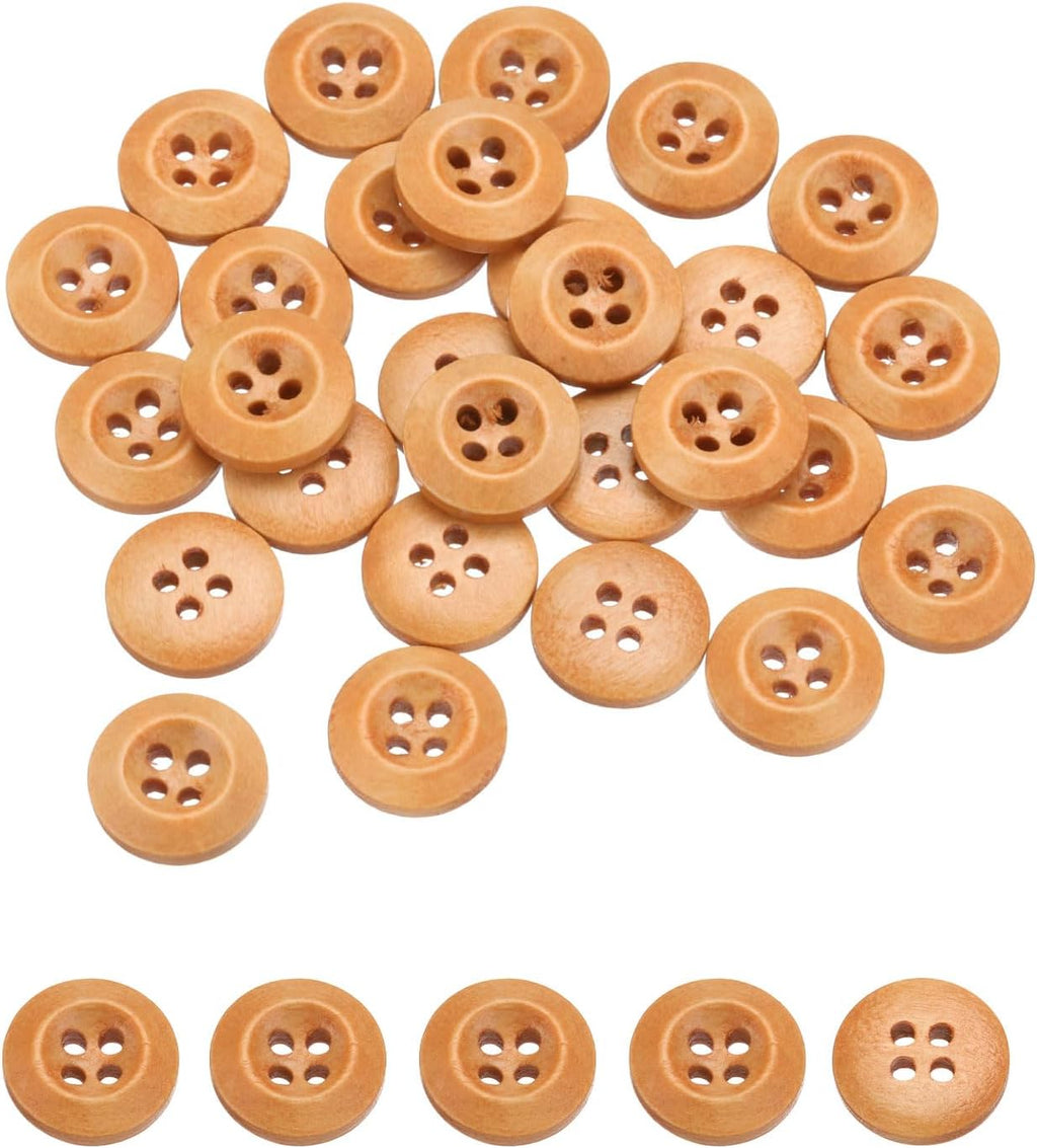 uxcell 80Pcs Wooden Buttons, 15mm(8/15") 4 Hole Round Wood Sewing