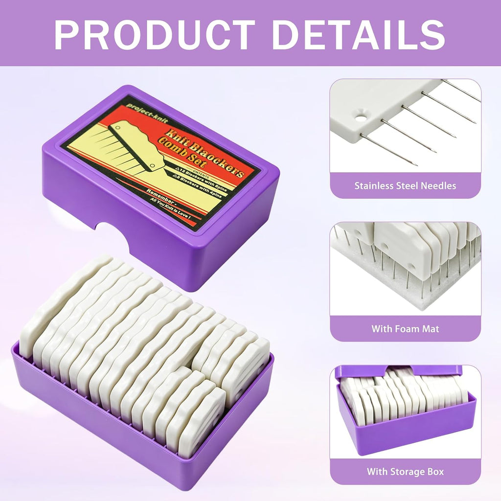 20PCS Knit Blocking Pins Kit, Knit Blocking Combs for Blocking