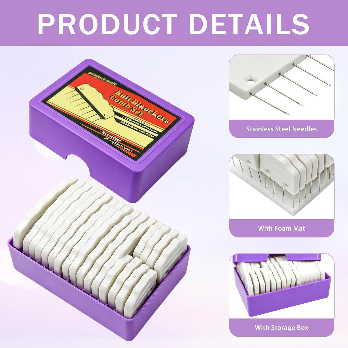 20PCS Knit Blocking Pins Kit, Knit Blocking Combs for Blocking