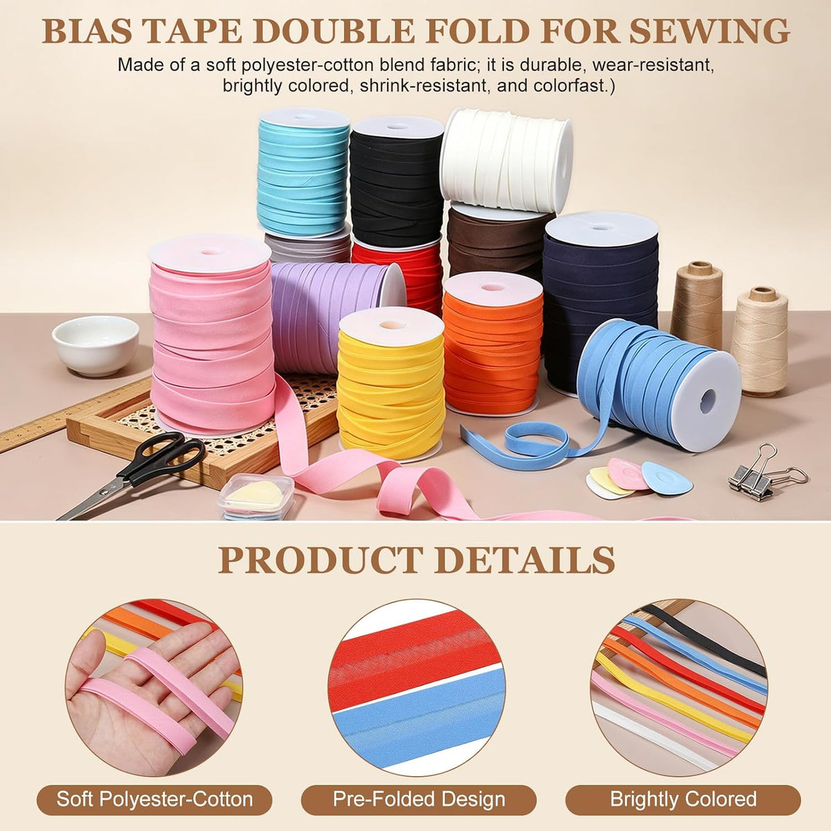 55 Yards 1/2" Bias Tape Double Fold Pre-Fold Bias Binding Tape Pink