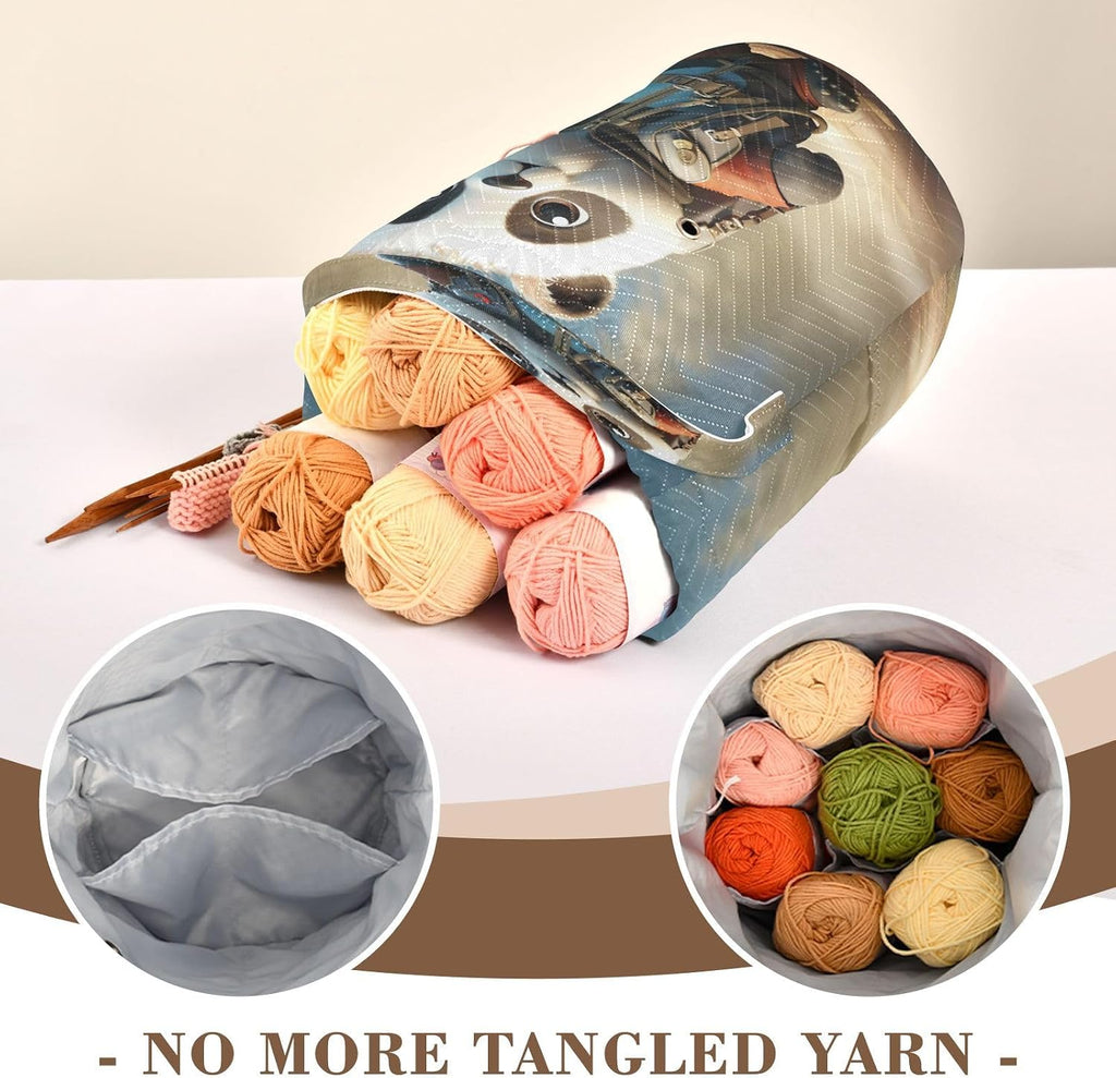 YETTASBIN Panda Yarn Storage Bag, Large Crochet Knitting Bag Organizer