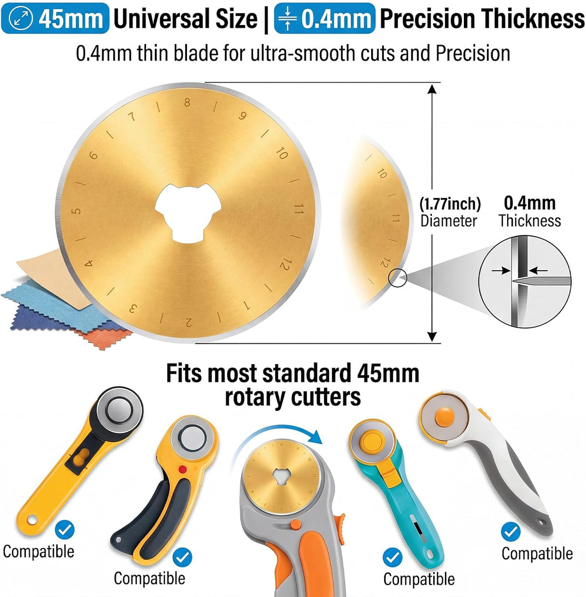 ElaraBerry 100 Pack 45mm Rotary Cutter Blades, Titanium Coated