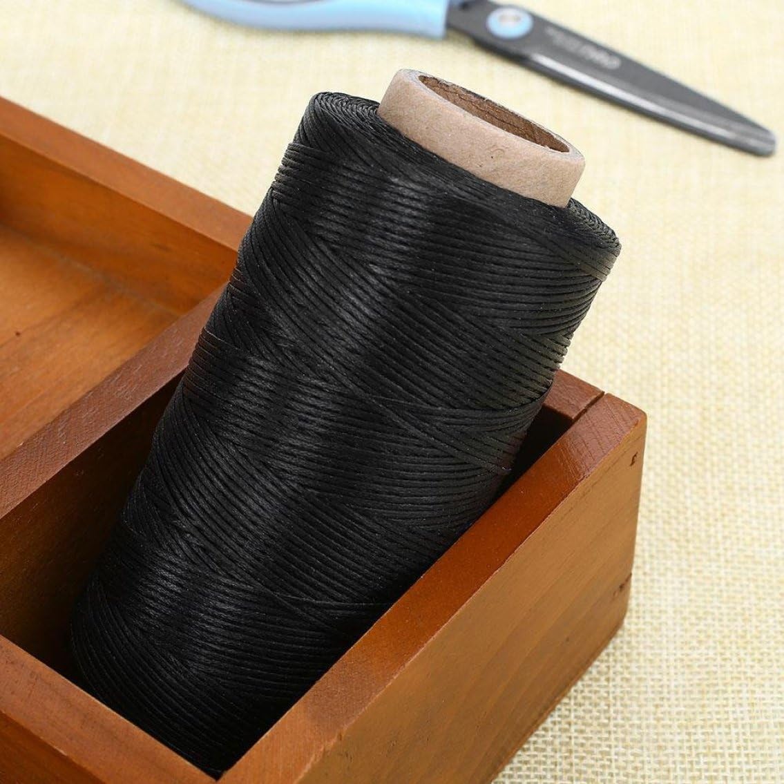 Leather Sewing Waxed Thread, 284 Yards 150D 1mm Black Stitching Cord