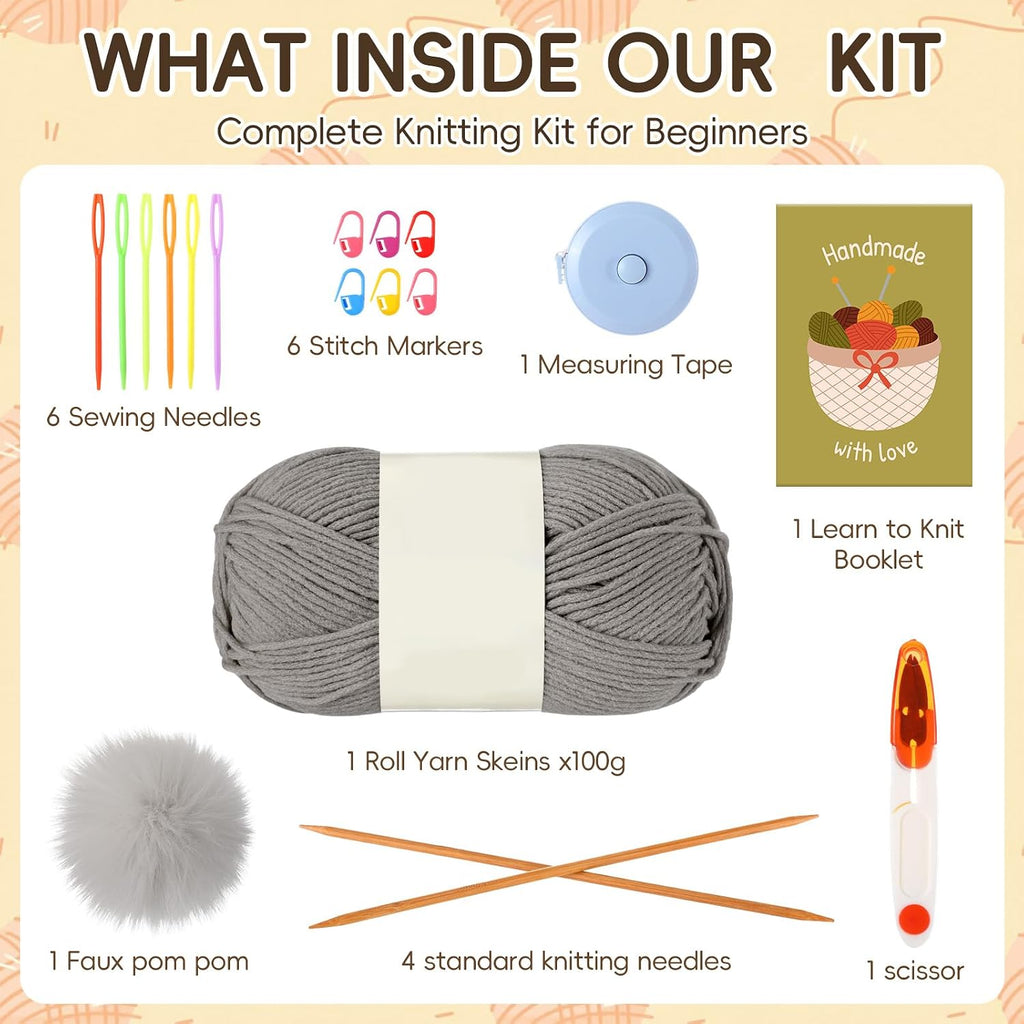 GliCraft Hat Knitting Kit for Beginners with Yarn Needles Pom,Warm