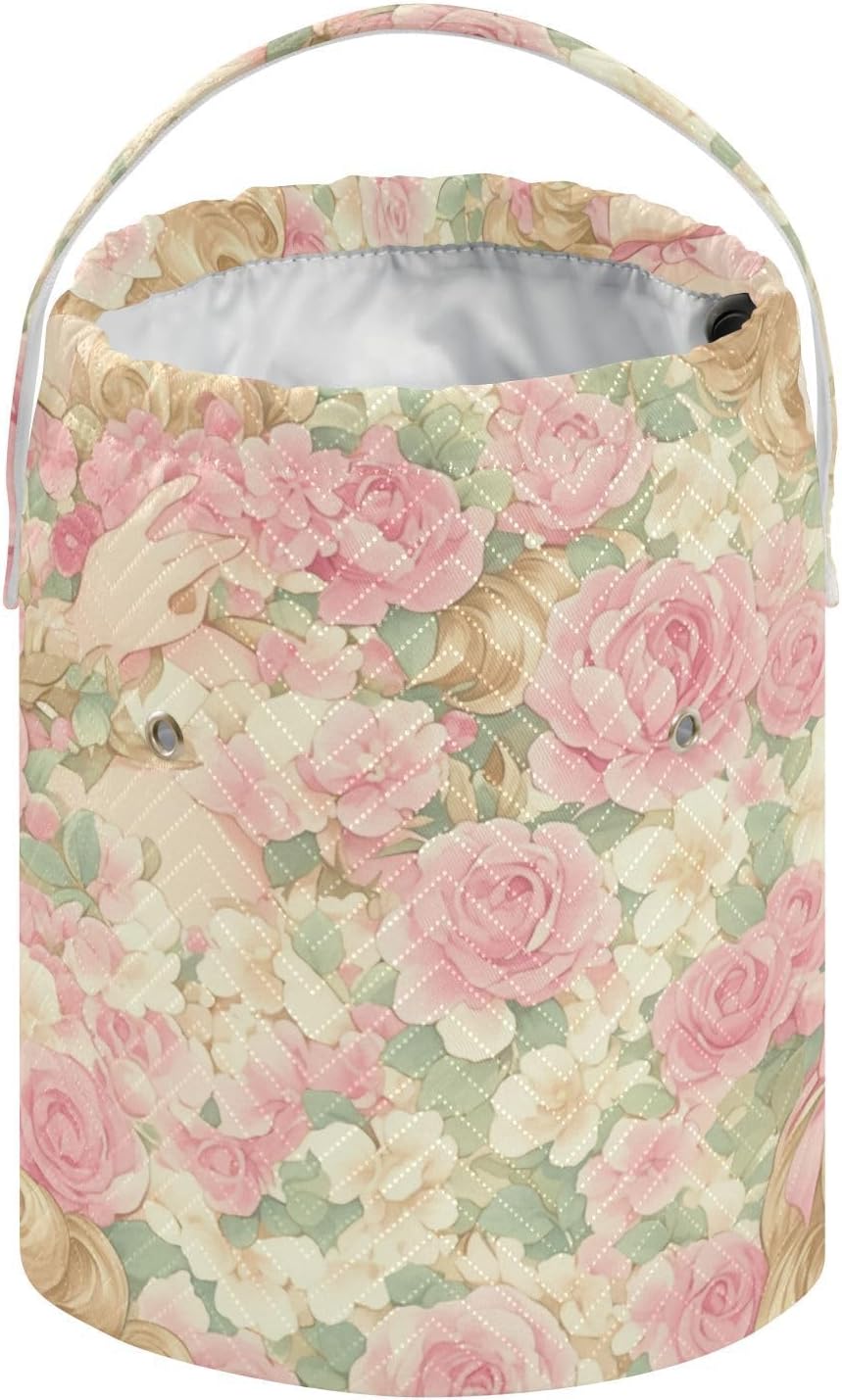 Pink Romantic Rose Flowers Yarn Storage Bag Yarn Holder Bag Portable