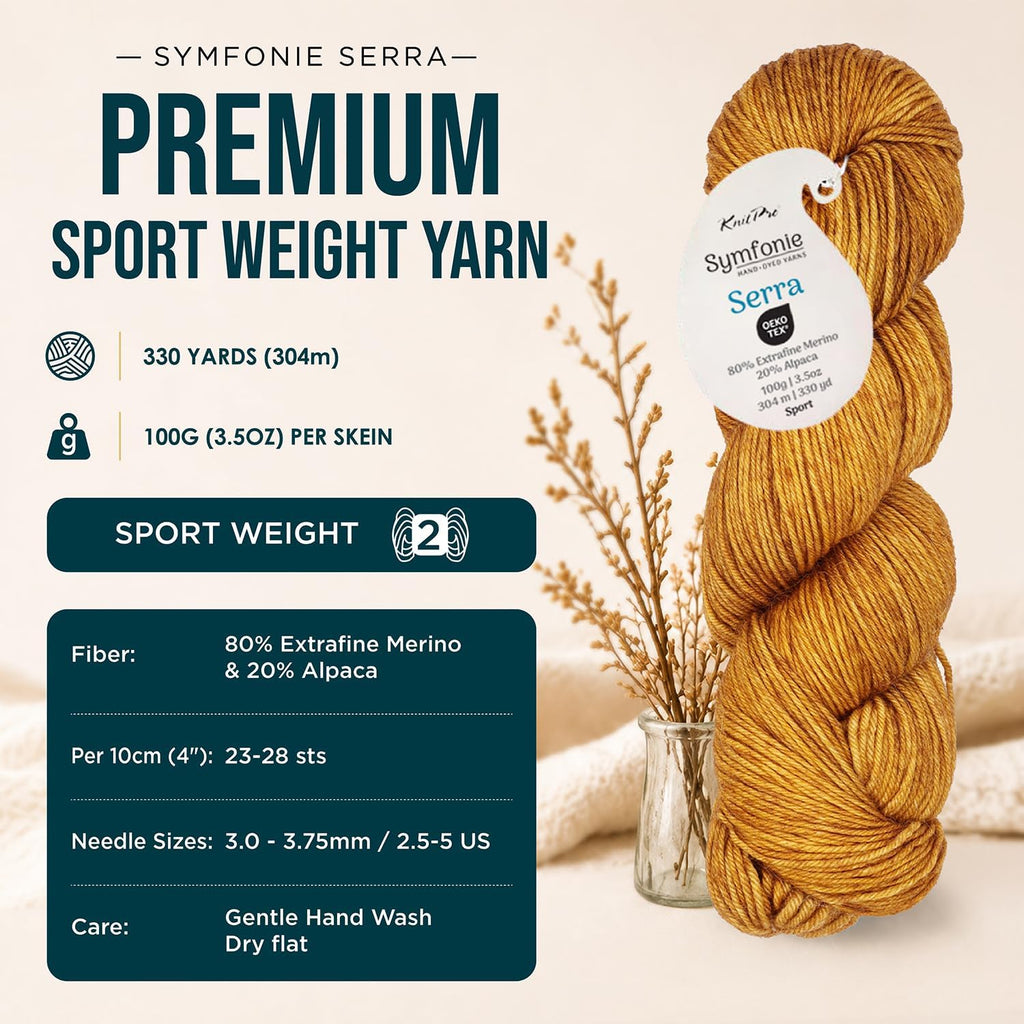 KnitPro Symfonie Sport Weight Merino Wool Yarn, 330 yds, 100g, Deep