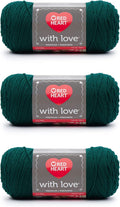 Red Heart with Love Acrylic Yarn for Crocheting, Evergreen, 3-Pack