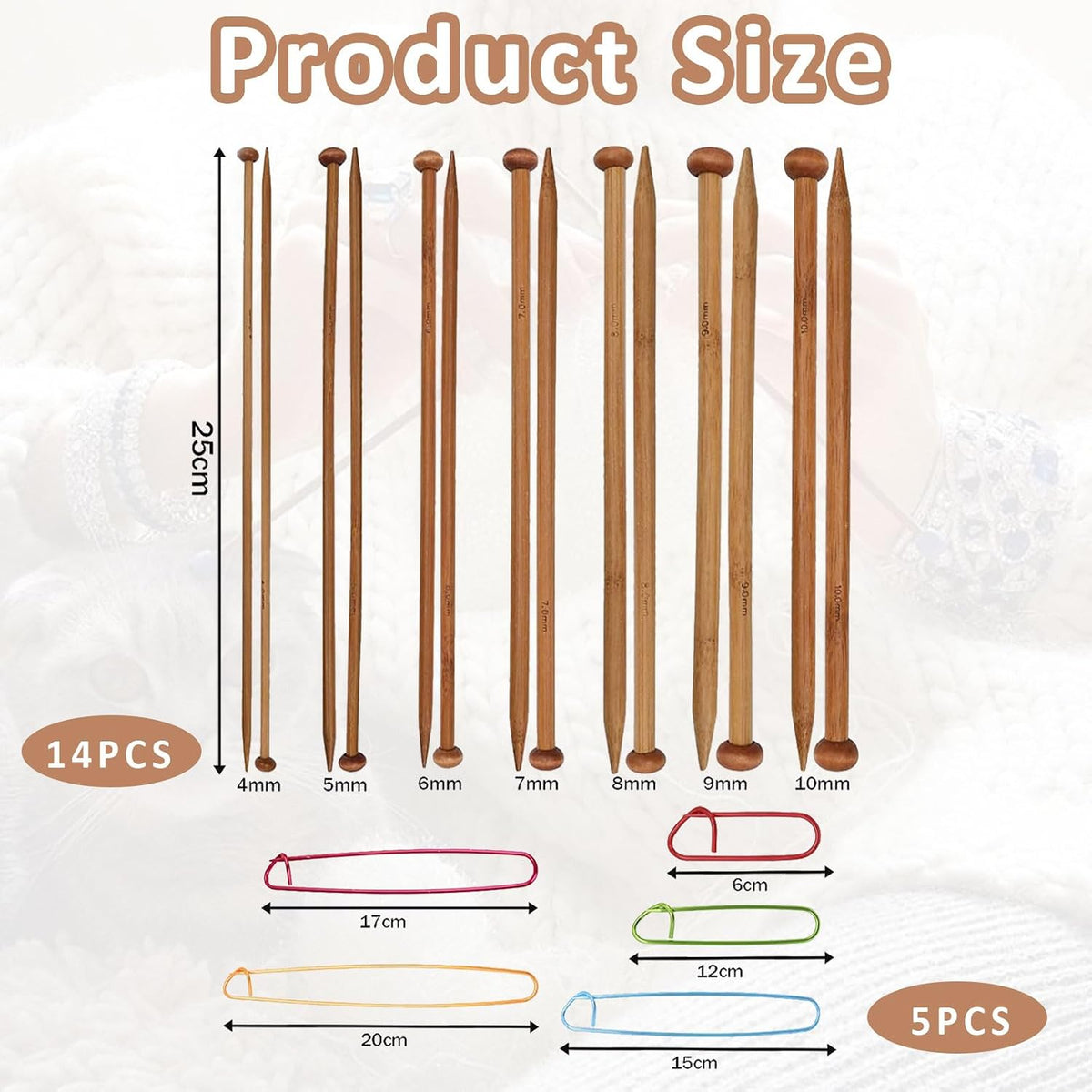 7 Pairs Wooden Knitting Needles,Bamboo Knitting Needles