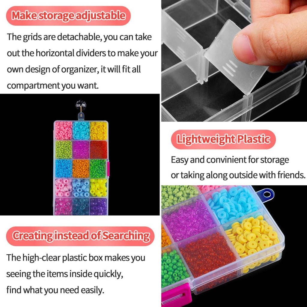IOOLEEM Bead Organizer Box, 15 Grids 4 Pack Adjustable Dividers