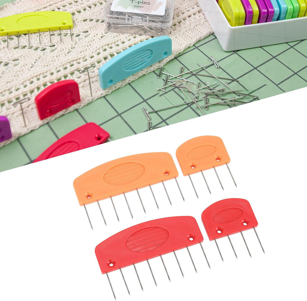 20PCS Steel Knit Blocking Combs Kit with Clear Storage Box Plastic