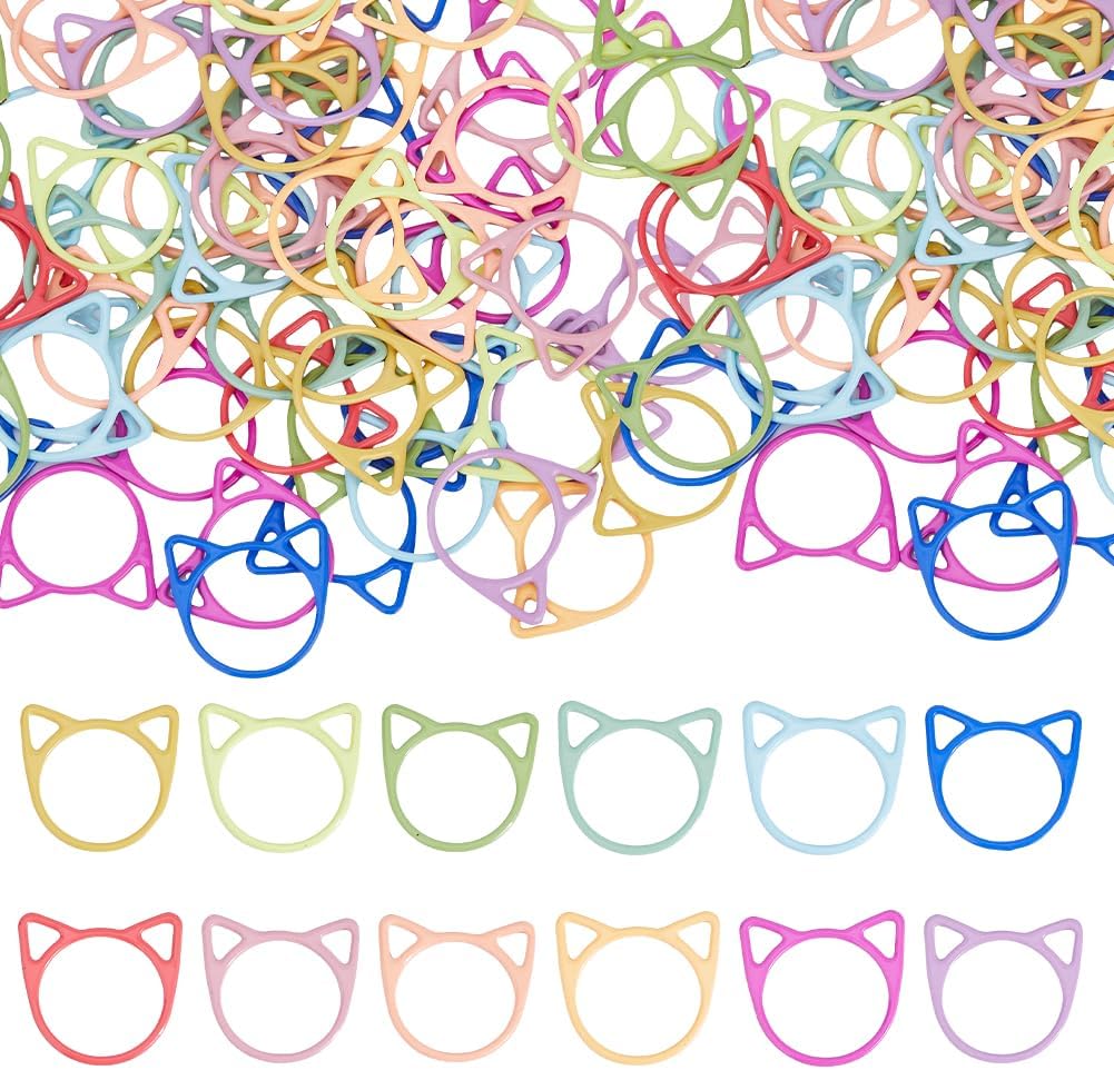 Hobbspring 96Pcs Cat Head Stitch Markers 12 Colors Baking Painted Iron