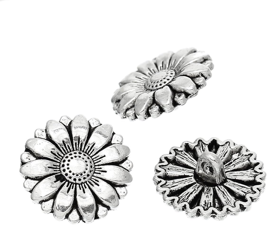 PEPPERLONELY Brand 10PC Antiqued Silver Flower Scrapbooking Metal