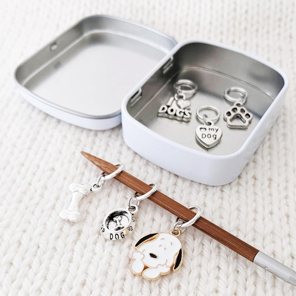 Dog Love Pet Paw Stitch Markers for Knitting with Puppy Art Storage