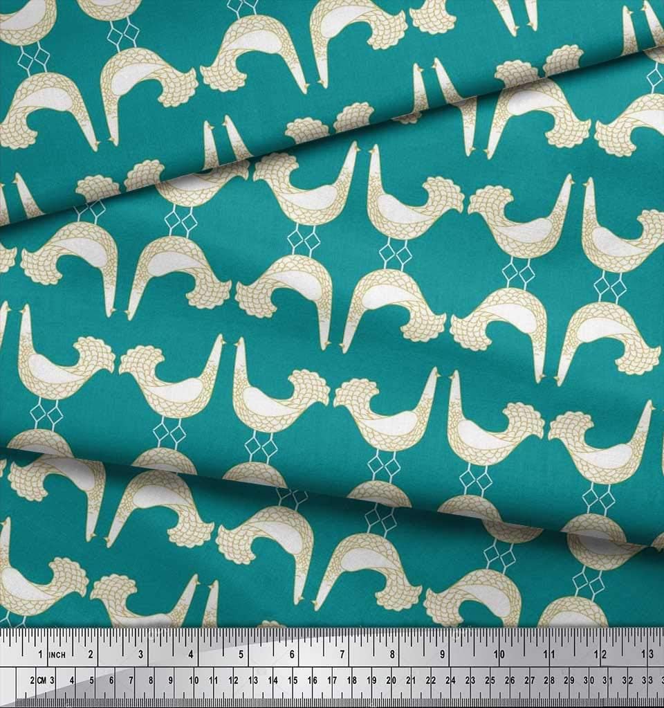 Soimoi Cotton Canvas Fabric Fantail Pigeon Cartoon Fabric Prints by