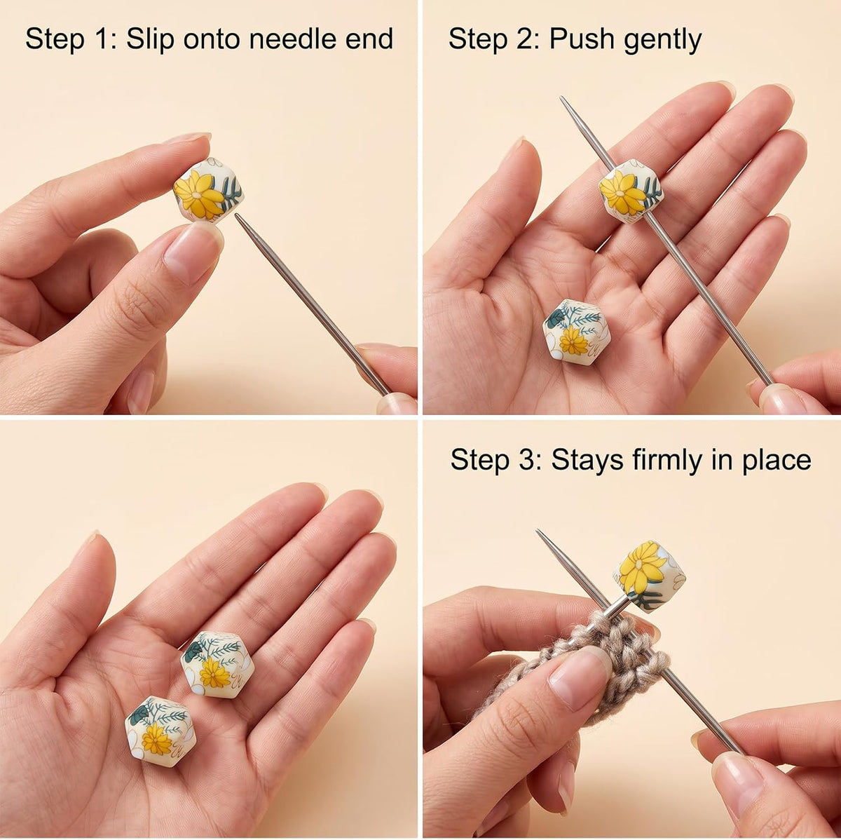 Shuielai 8 Pcs Hexagon Print Silicone Knitting Needle Stoppers