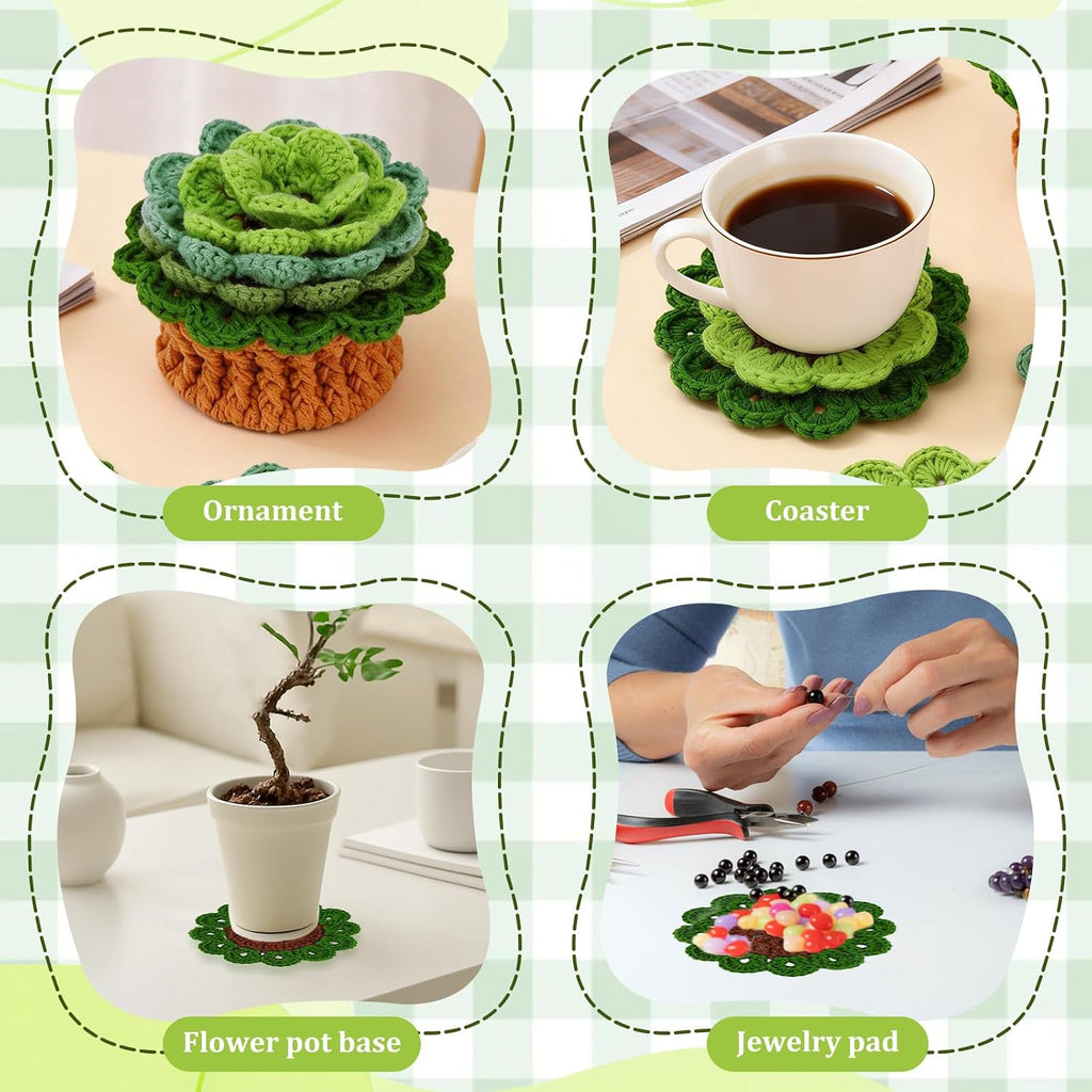 kjcbkcb 6Pcs Crochet Kit for Beginners Cute Potted Plant Cup Mats