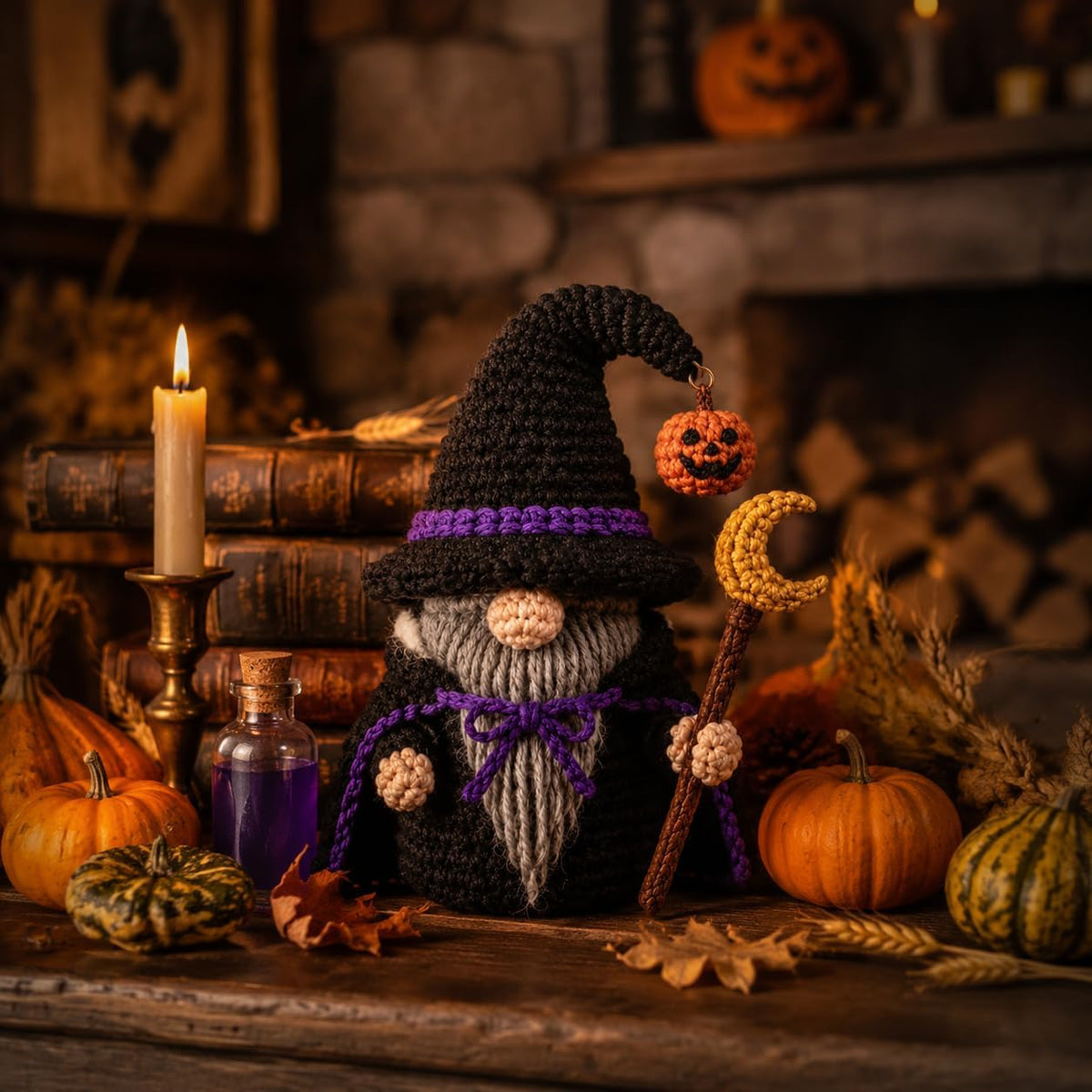 Hookcrafted Halloween Wizard Gnome Crochet Kit for Adults, Amigurumi