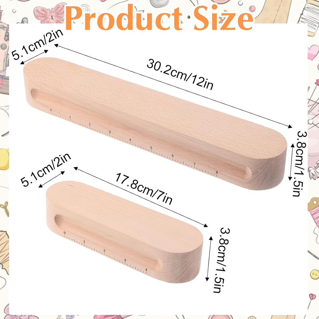 2 Pack Tailors Clapper, 12" and 7" Wooden Tailors Clapper for Quilting