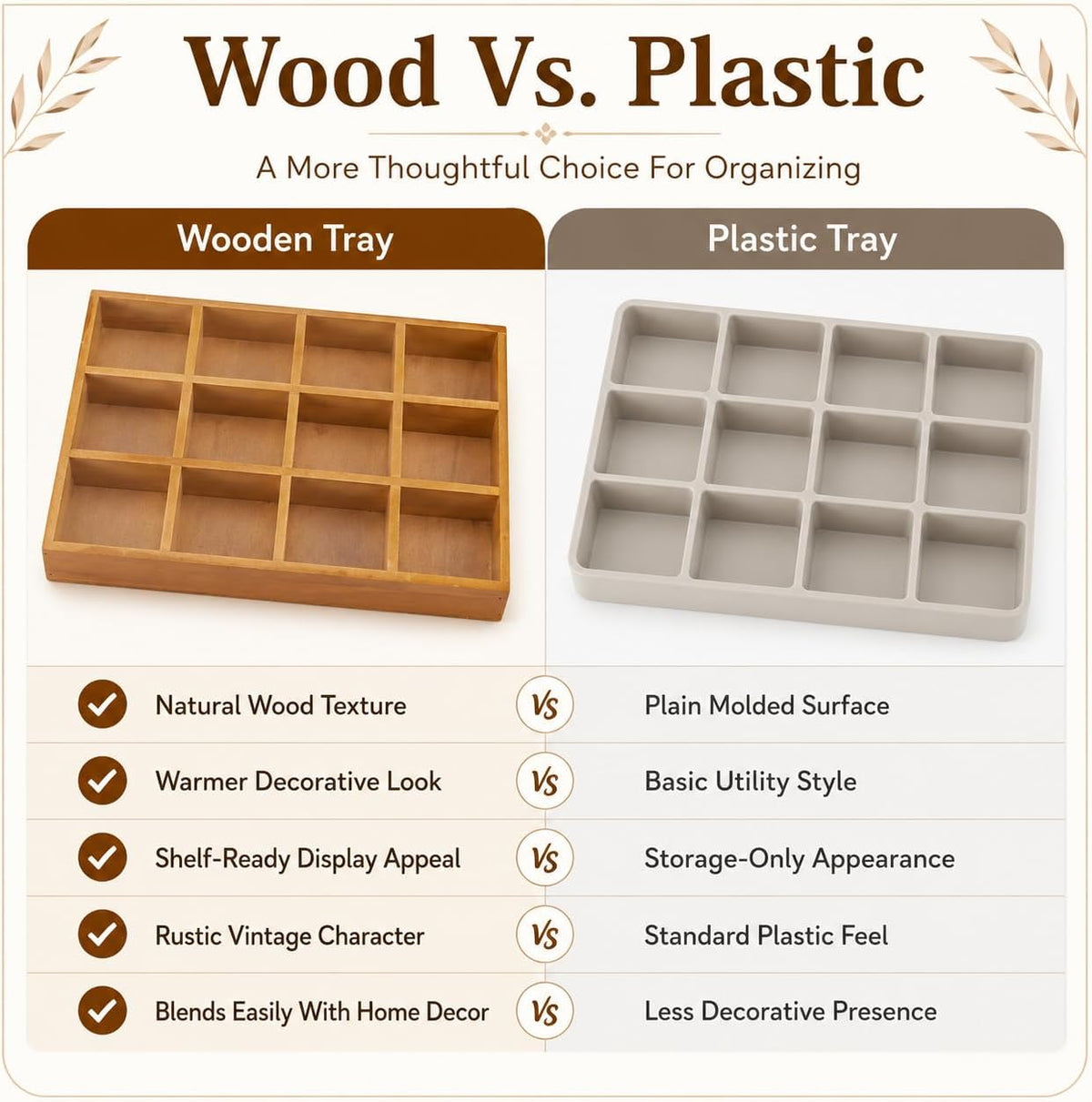 2 Pack Wooden Sorting Trays, 12-Compartment Organizer Boxes