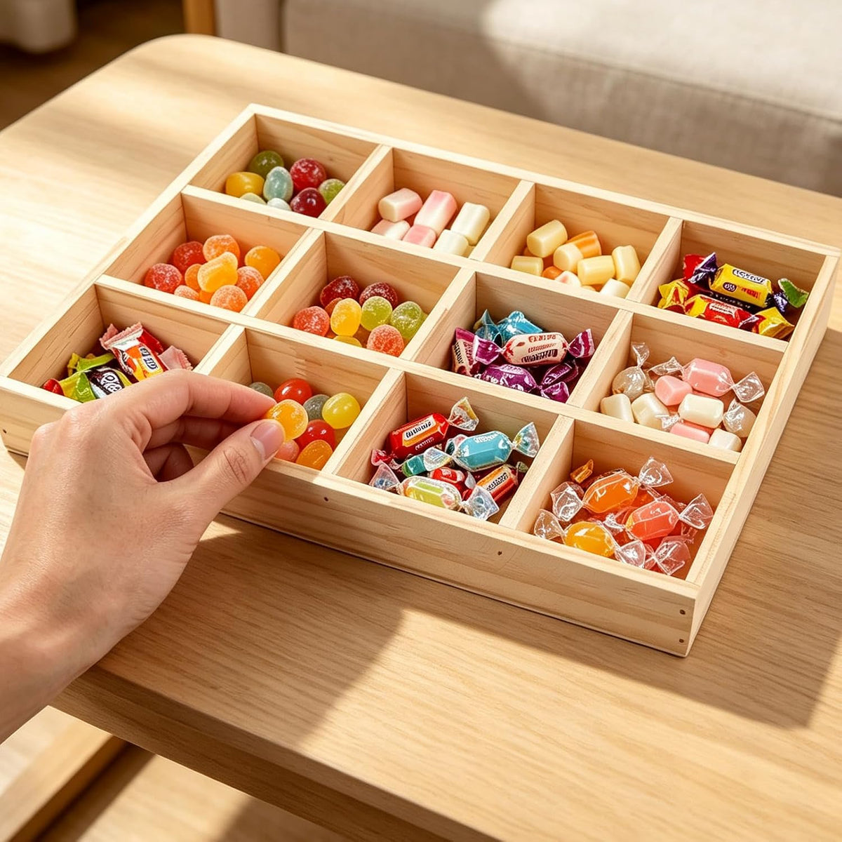 2 Pack Wooden Sorting Tray Grid Display 12 Compartments