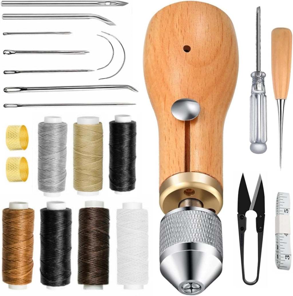 23PCS Sewing Awl Kit, Portable Leather Sewing Awl Thread Kit Leather