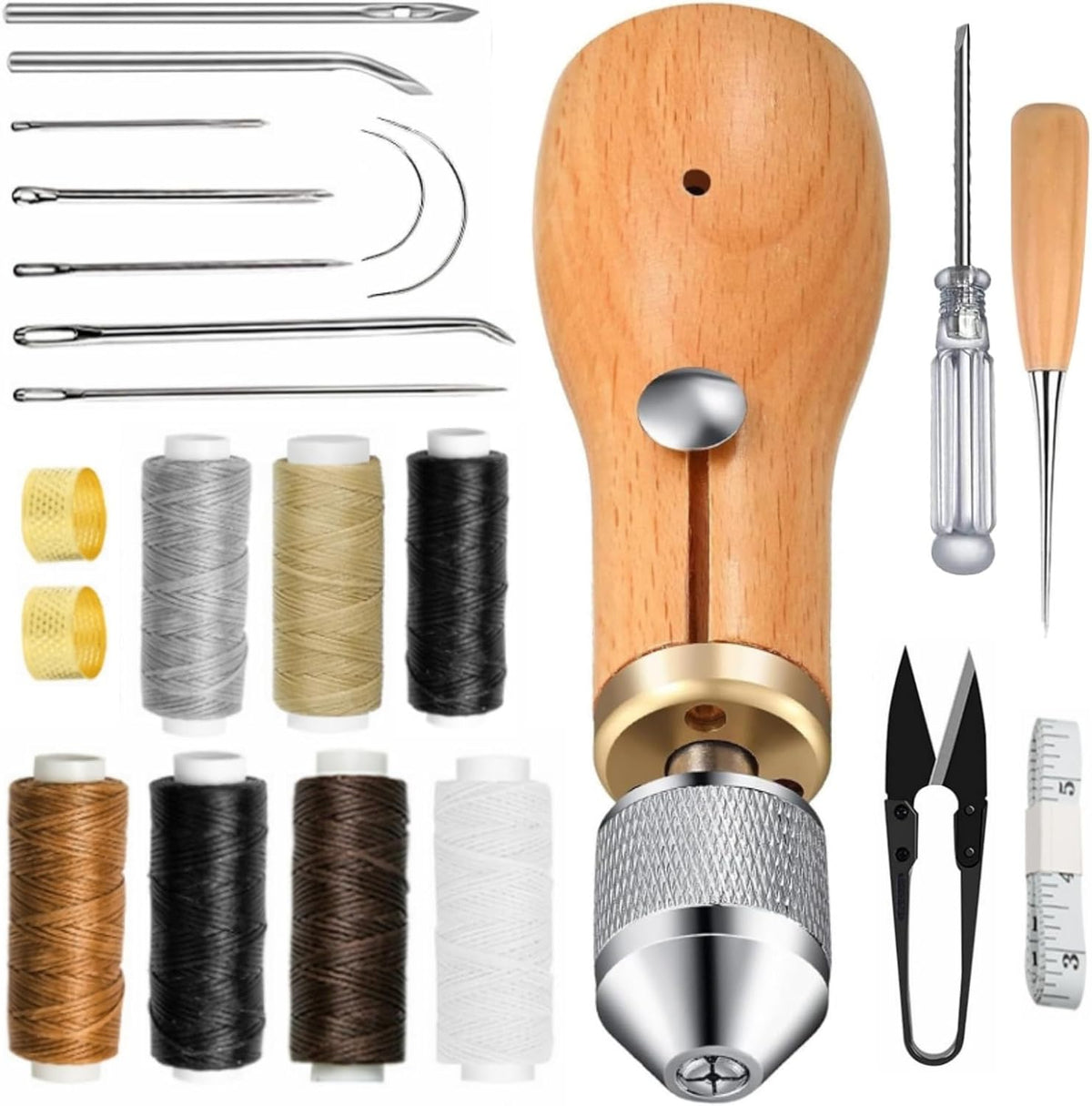 23PCS Sewing Awl Kit, Portable Leather Sewing Awl Thread Kit Leather