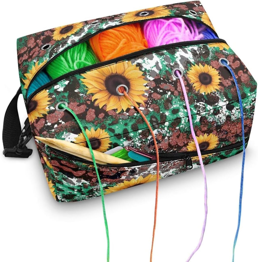 Fuxowvby Sunflower Yarn Storage Organizer Leopard Print Crochet Bag