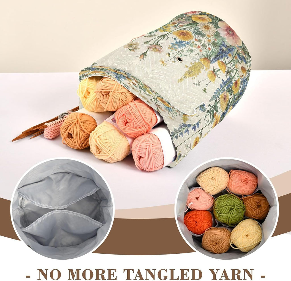 YETTASBIN Herbal Wildflower Yarn Storage Bag, Large Crochet Knitting