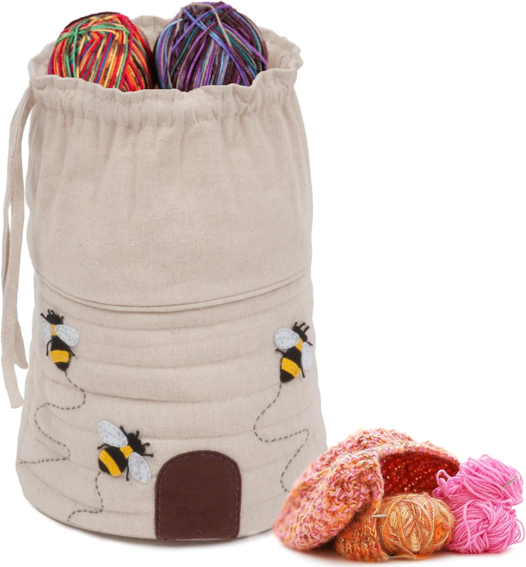 Hobby Gift Drawstring Project Bag for Knitting & Crochet, Cotton Yarn