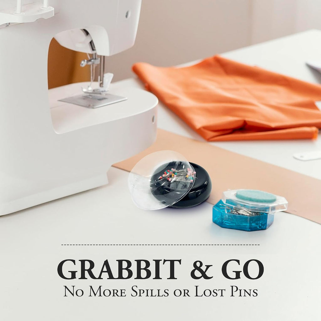 Grabbit Magnetic Sewing Pincushion with 50 Plastic Head Pins – Magnet