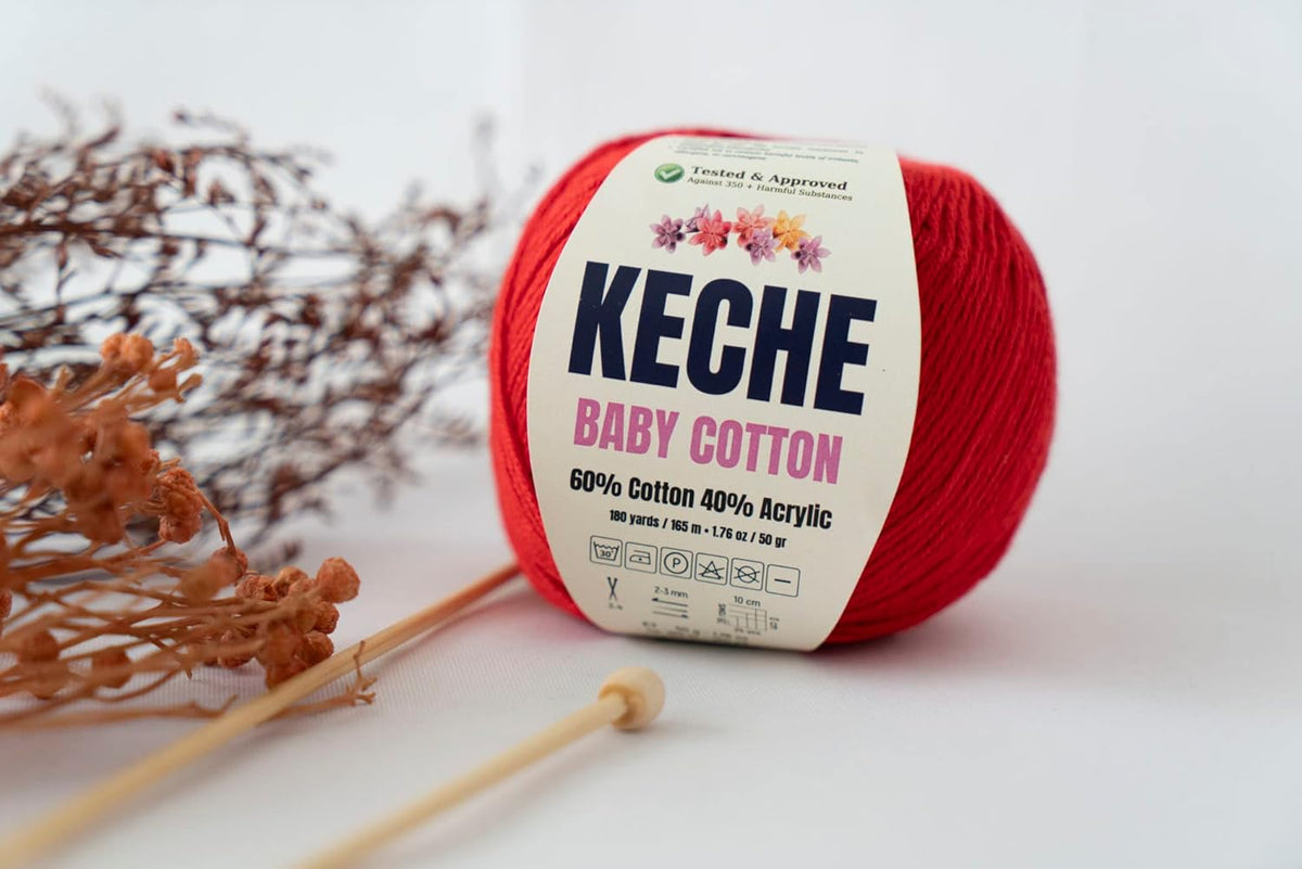 Keche Baby Cotton, 60% Cotton 40% Acrylic Yarn, Soft Cotton Yarn for