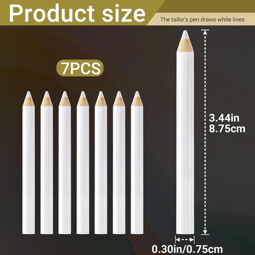 7PCS Fabric Pencils for Sewing, White, 8.75 cm