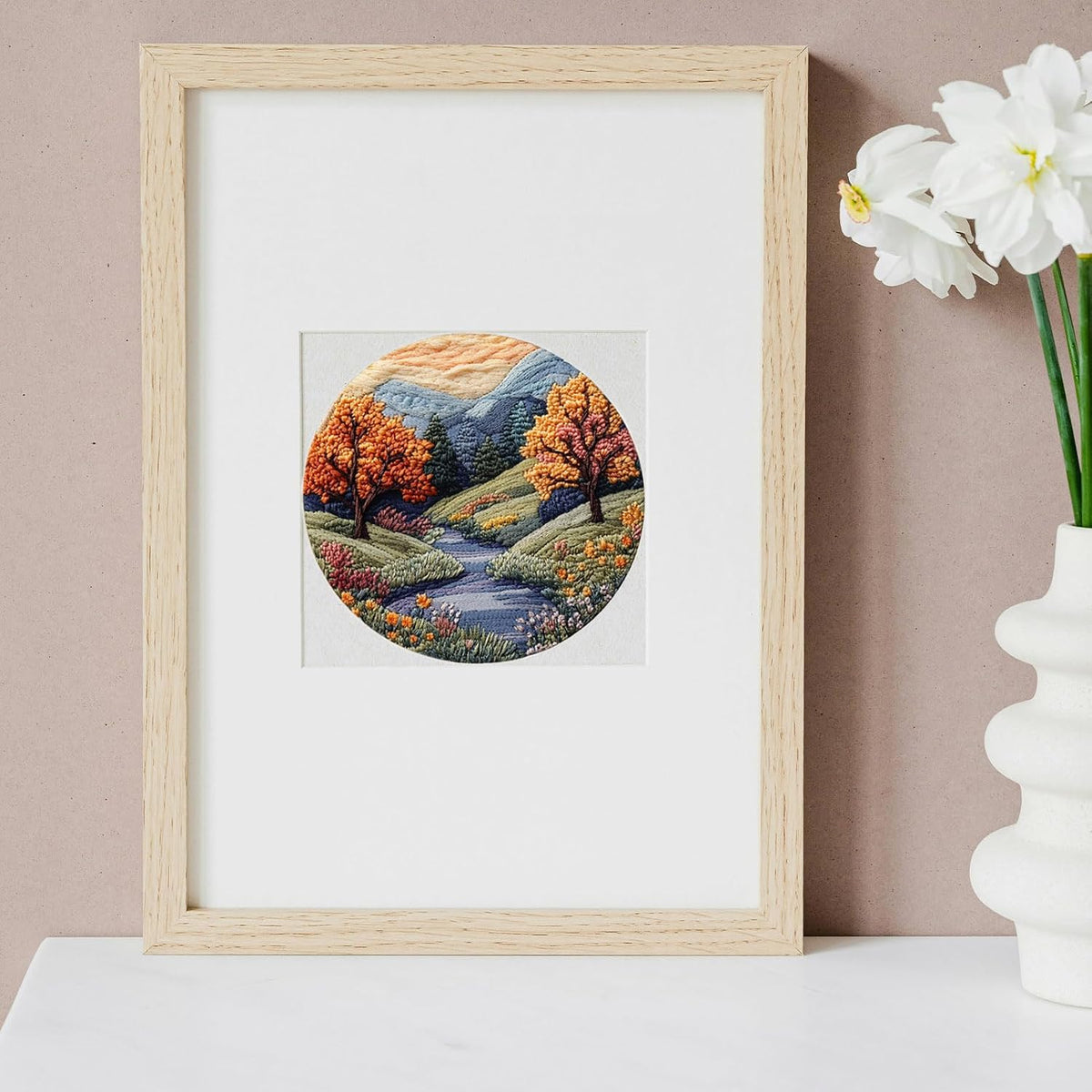 FONNUY Embroidery Kit for Beginners, Boho Nature Landscape Pre-Stamped
