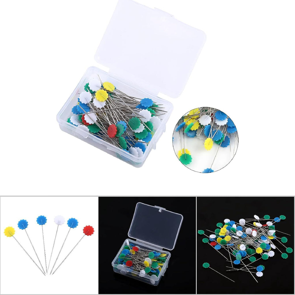 100pcs Flat Head Pins, Colored Heads Quilting Pins Flat Head Straight